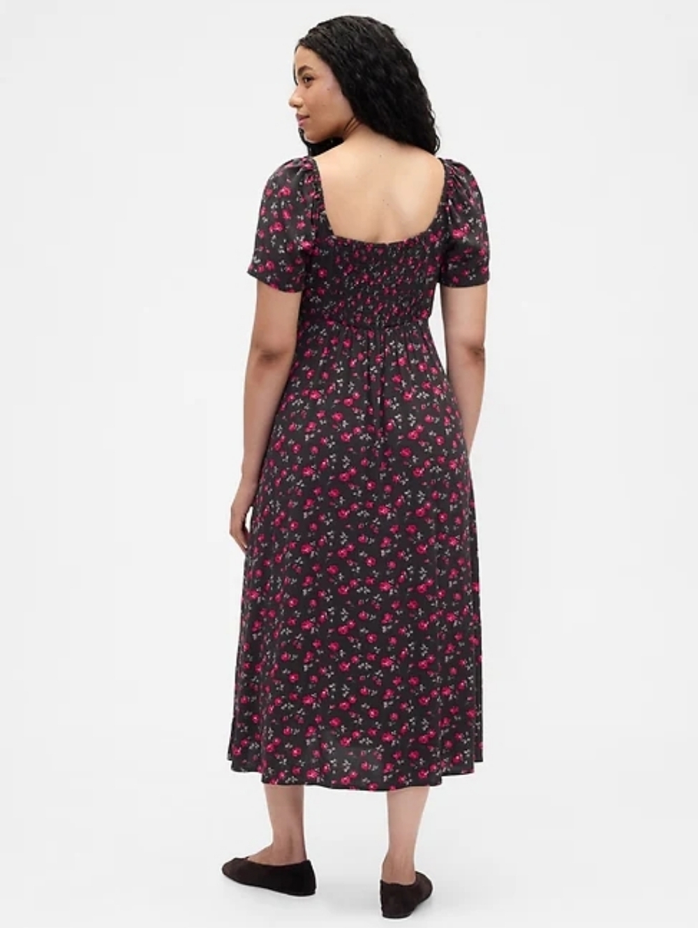 NWT - GAP Brown Floral Puff Short Sleeve Midi Dress - Size XXL - Picture 7 of 16